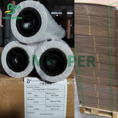 60gm izleme kağıdı Şeffaf Plotter Kağıdı Samll Rolls 880mm X 50m 100m 150m Karton Paketi