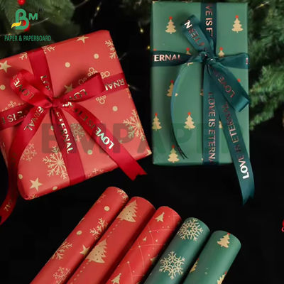 60gm Özel Basılmış Noel Hediye Paketleme Kağıt Rulo 43cm x 300cm