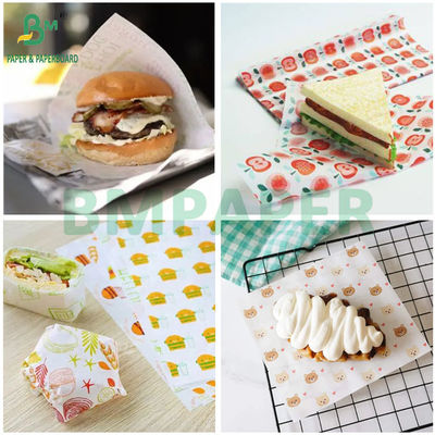 BPA içermeyen, biyolojik olarak parçalanabilir 30GSM 40GSM, burger ambalajı için balmumu ile hazırlanmış kağıt
